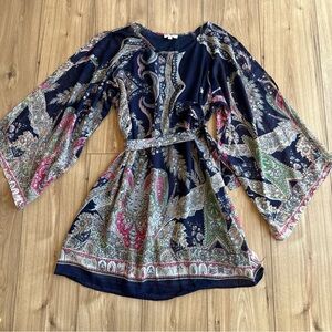 Umgee Womens Multicolor Paisley Dress Boho Large Long Open Bell Sleeve Flowy